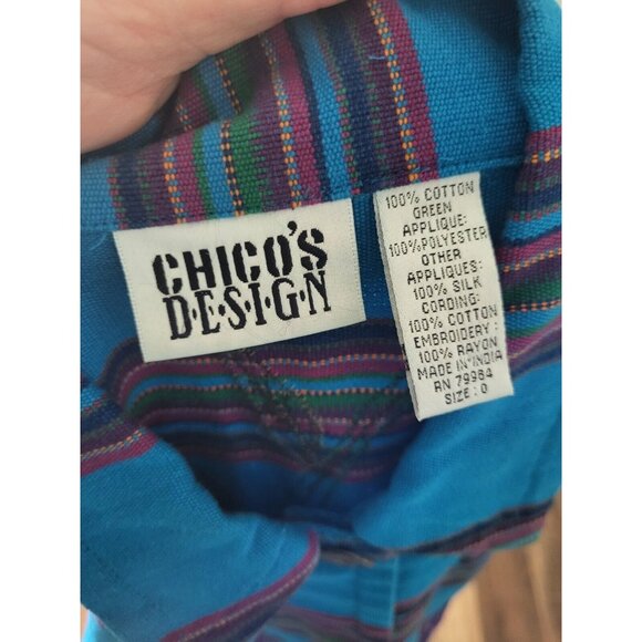 Vtg Chicos Colorful Blue Purple Floral Applique Beaded Artsy Button Up Jacket S - Picture 4 of 5